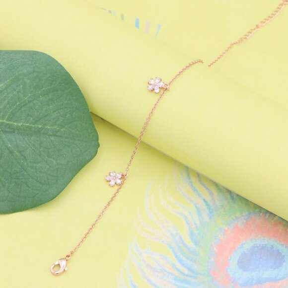 "Delicate Rose Gold Bracelet with Floral CZ Charms, XPBL1130 - Picture 2 of 12